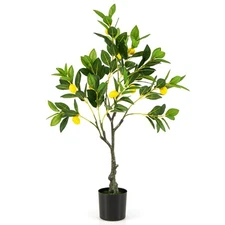 2.6 FT Tall Artificial Lemon Tree w/ Lemon Fruits, Cement Pot for Porch, Office