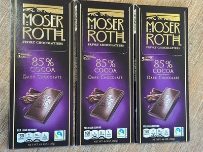 LOT OF 3 MOSER ROTH 85% COCOA DARK CHOCOLATE . SAME DAY FREE SHIPPING.