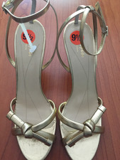  299 KATE SPADE NEW YORK Women Gold Leather Heel Sandals Loupe Size 9/1/2