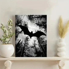 Flying Bat Forest Framed Canvas Stretched Ready to Hang 50x40 Home decor Gift