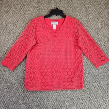 Alfred Dunner Top Womens Small Petite 3/4 Sleeve Pullover Lace overlay