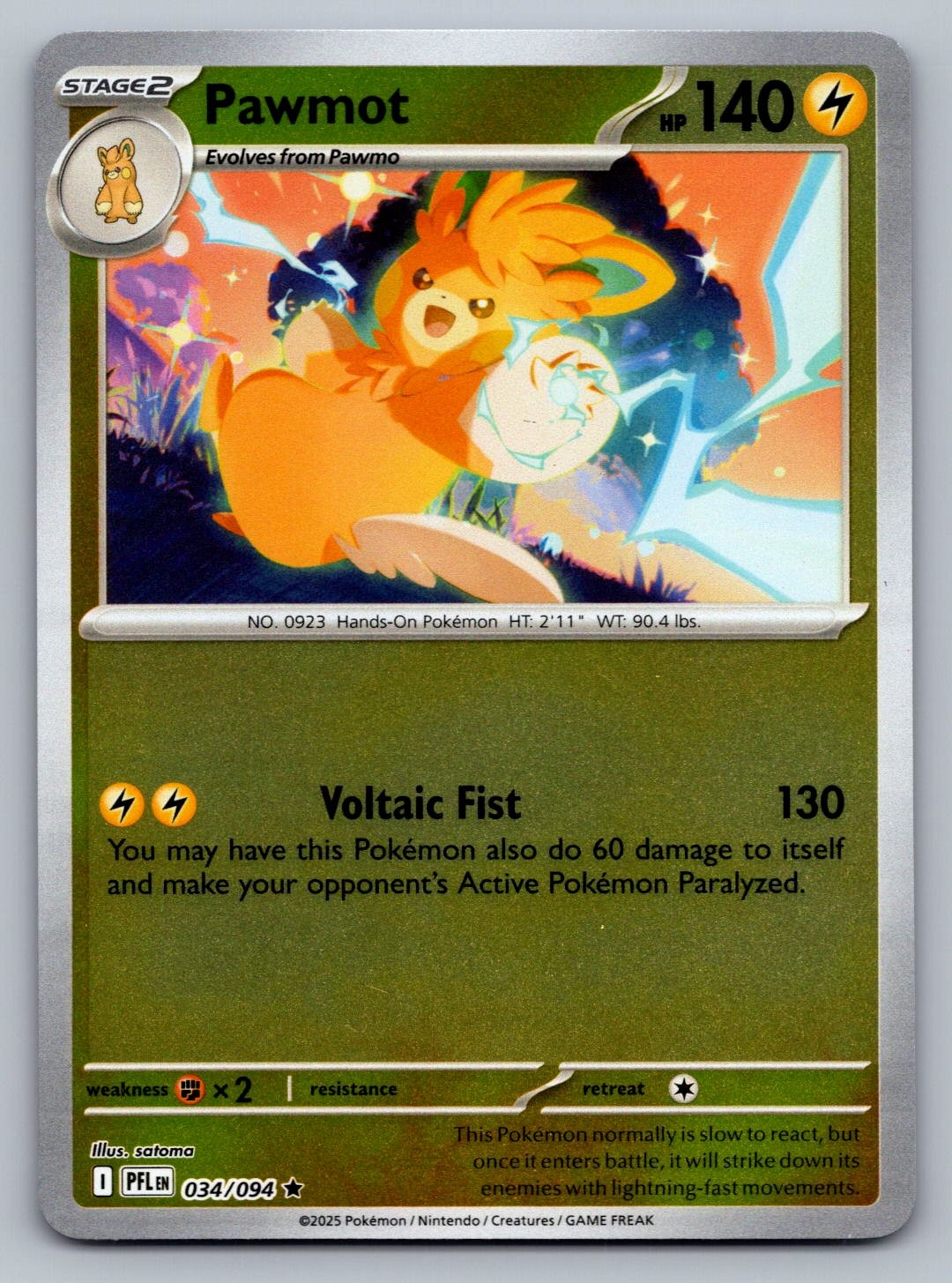 Pokemon TCG ME02: Phantasmal Flames Pawmot 034/094 Reverse Holo