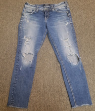 Silver Suki Skinny Crop Women’s Jeans Denim Size 29W X 25L Distressed Condition