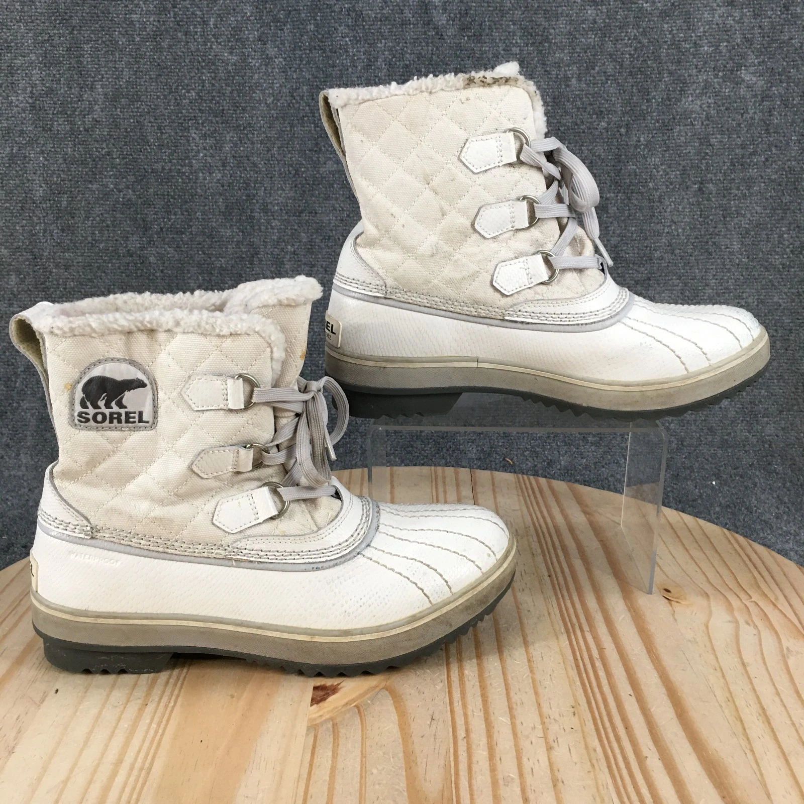 Sorel Tivoli Snow Boots Womens 9 Waterproof Lace Up Fur Lined Ankle Top White