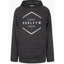 Hurley Boys' Long Sleeve Hooded Graphic T-Shirt, Black Heather, M NWT