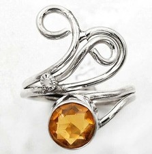 Natural Flawless Golden Citrine 925 Solid Sterling Silver Ring Sz 6.5