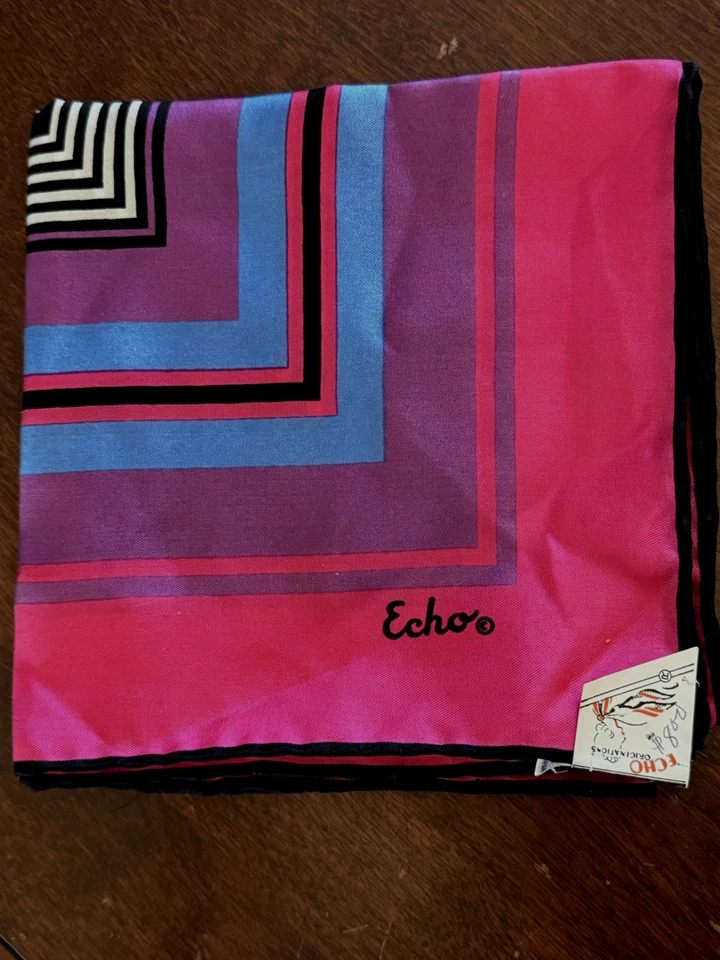 Vintage 1960's ECHO Originations 26" Square SCARF RETRO HOT PINK Orig. Label NOS - Image 3 of 4