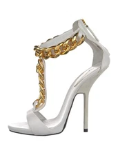 GIUSEPPE ZANOTTI White Leather Chain-Link T-Strap Sandals 8.5 IT 38.5 Very Good