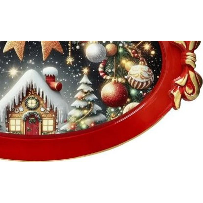 Vassoio Ovale 50x30 cm BRANDANI Christmas Rosso Natale Manici a Fiocco, fotografia 5 di 9