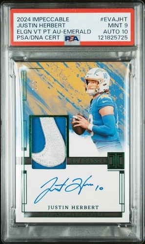 2024 PANINI IMPECCABLE ELEGANCE VET PATCH JUSTIN HERBERT 4/5 PSA 9 DNA AUTO 10
