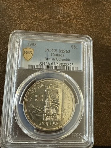 1958 Canadian Dollar PCGS MS63  British Columbia! Gold Shield!