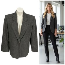 Sag Harbor Blazer Womens 12P Gray Wool Jacket Office Corpcore Career Boardroom