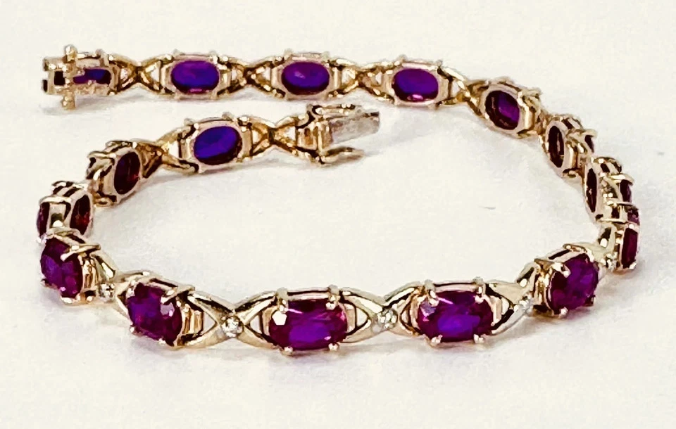 "Brazalete de tenis XO diamante creado en laboratorio amatista chapado en oro amarillo de 9 quilates 14 quilates 7,75""" Foto 3 de 4