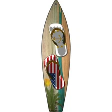 Rhode Island Flag and US Flag Flip Flop Novelty Metal Surfboard Sign