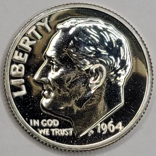 1964 GEM PROOF POINTED 9 DIME 90% SILVER