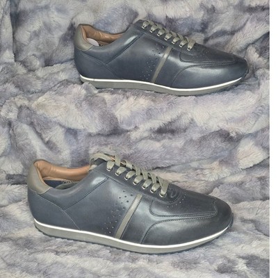 NWB Thomas & Vine Fenway Wide Width  Leather Sneakers Gray/Blue size 9.5