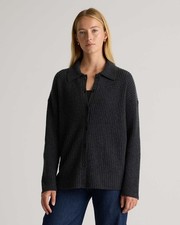 Maglione cardigan oversize Quince colletto a costine 100% cashmere grigio nuovo con etichetta XL
