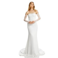 Long Tulle Pearl Wedding Gloves Elbow Length Summer Fingerless Glove Off-white