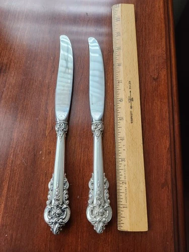 2 WALLACE GRANDE BAROQUE 9 3/4" STERLING SILVER TRUE DINNER KNIVES KNIFE *READ*