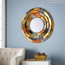 Industrial Rustic Round Decorative Wall Mirror Mosaic Style Metal Accent Art NEW