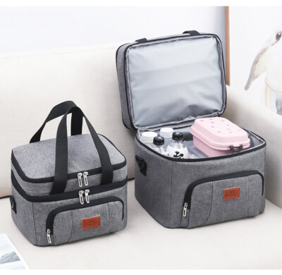 Insulated Lunch Bag Men Women Double Deck Soft Cooler Tote Leakproof Lunch Box