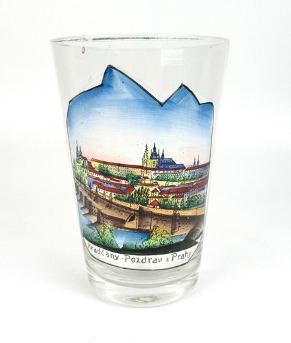 Altes Andenkenglas PRAG wohl 30er 40er Jahre Souvenir Andenken Art Deco Glass