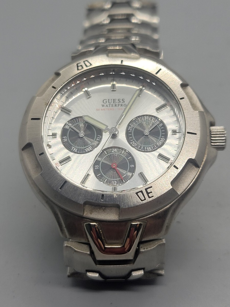 GUESS waterpro  腕時計シルバー Guess Waterpro Watch Women Silver Tone Date Round Blue Dial