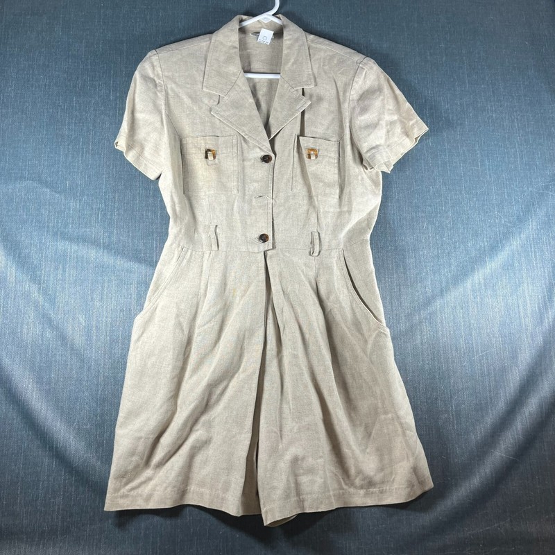 Scarlett Womens Romper Beige Short Sleeve Button Closure Size 11/12 Linen Blend