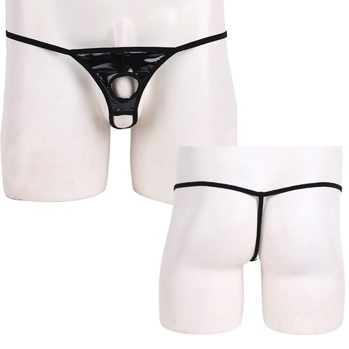 DE Herren String Wetlook Thong Lackleder T-Back Tanga Penisloch Erotisch Dessous - Picture 14 of 36