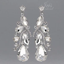 Long Dangle Earrings Women Clear Crystal Rhinestone Silver Tone Wedding Prom 124