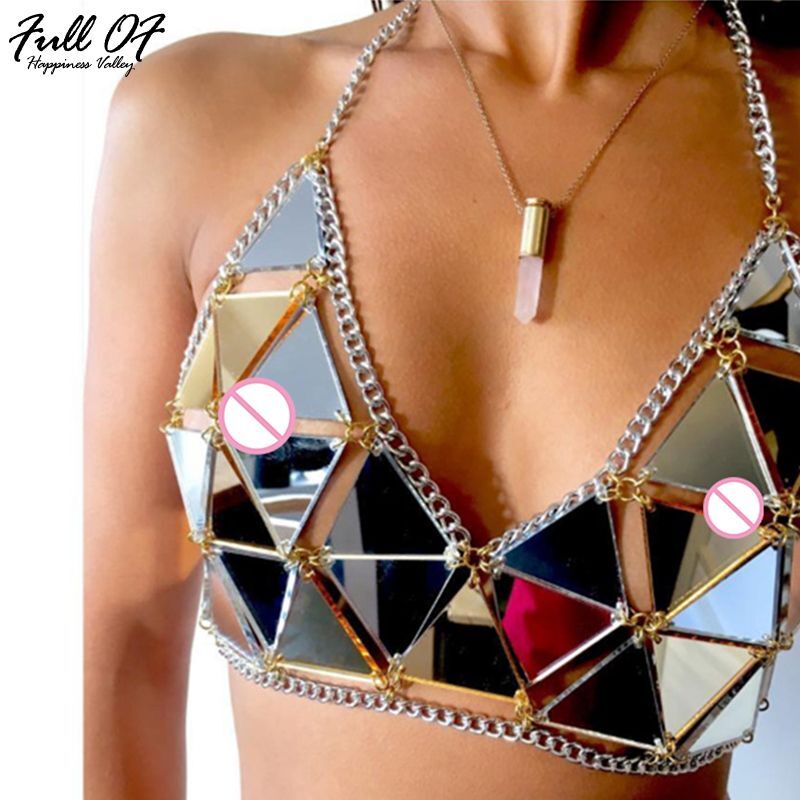 Party Crop Tops Vest-Sexy Summer Beach Metal Chain Hollow Sparkly Women Tank Top-image