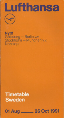 Lufthansa German Airlines Swedish system timetable 8/1/91 [0121] Buy 4+ save 25%