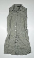 Willi Smith Size 6 Sleeveless Shell Button Dress 100% Linen Green Belted