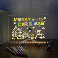 Creative Rewritable Acrylic LED Light up Message Board USB Night Lamp with 7 Pen