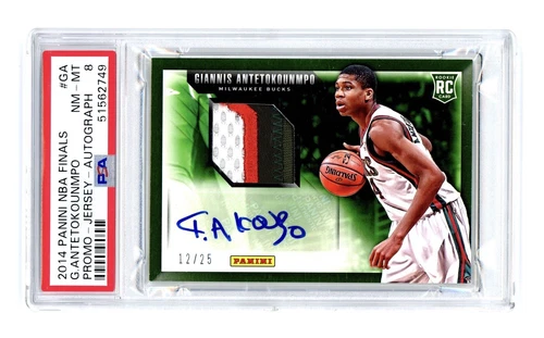 2013-14 2014 Panini Finals GIANNIS ANTETOKOUNMPO #12/25 Rookie Patch Auto PSA 8