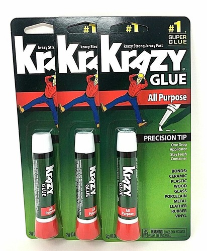 3 Pack Krazy Glue Instant strong Super Glue crazy fast Tube All Purpose 0.07oz - 第 1/3 張圖片