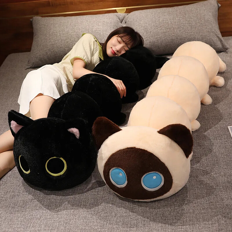 Big Soft Plush Cat Pillow Black White Caterpillar Cushion Doll Plush Kids Toys 7