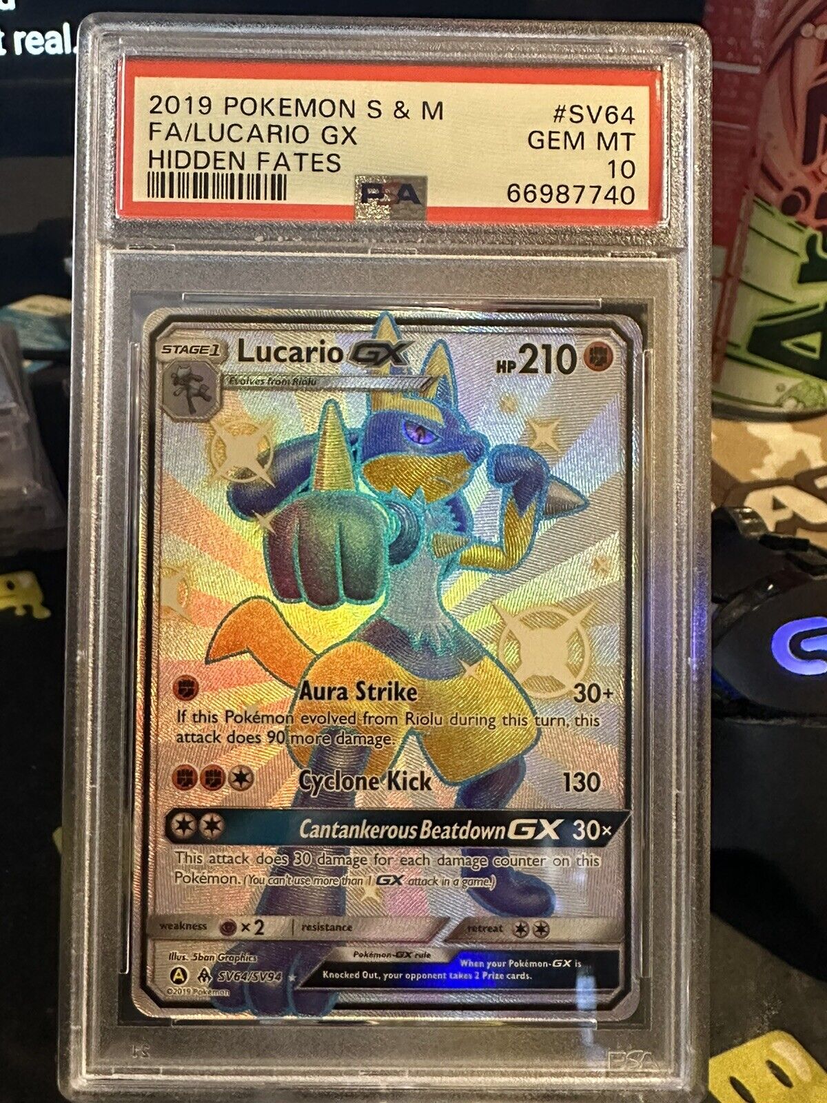 PSA 10 Lucario GX Full Art Shiny SV64/SV94 Hidden Fates