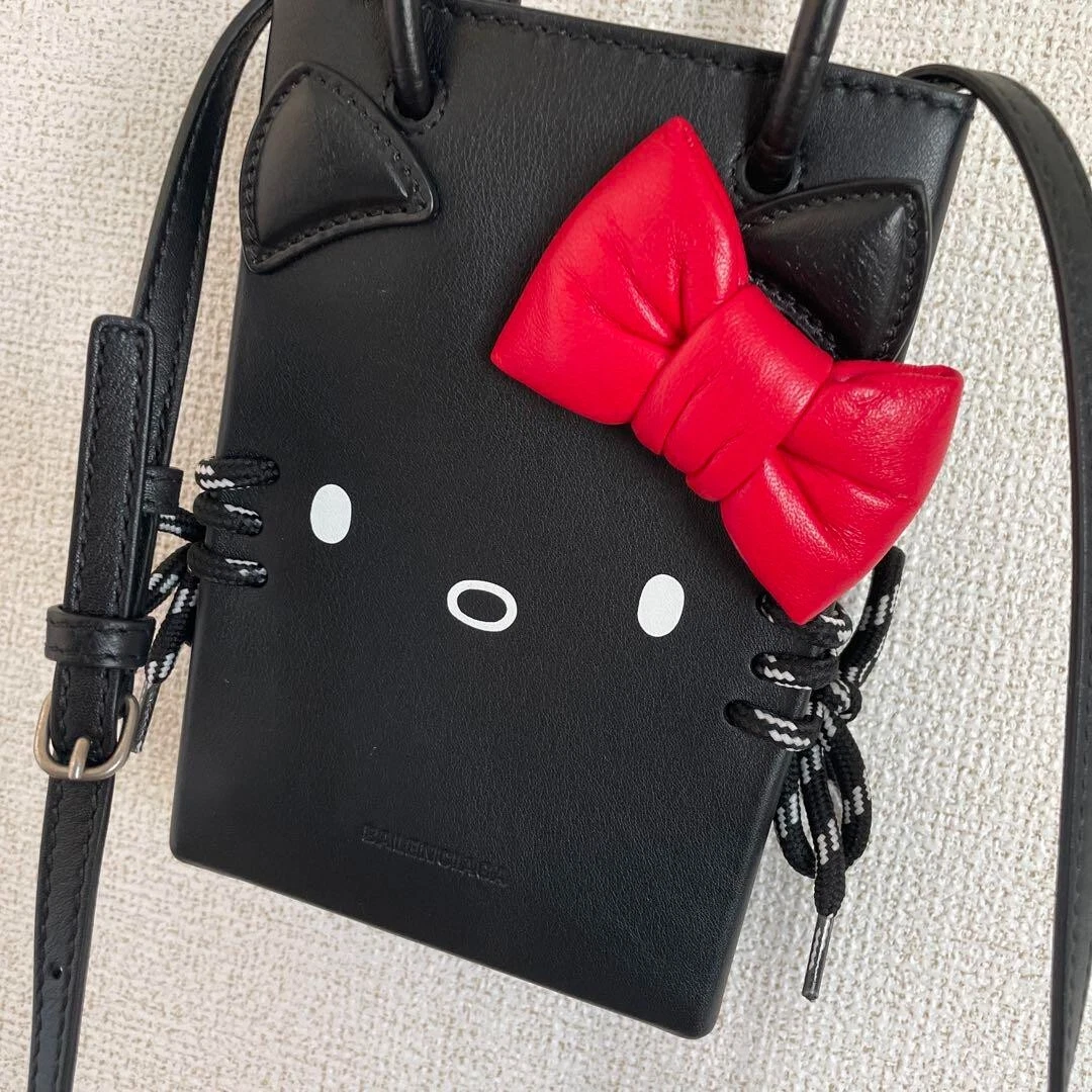 BALENCIAGA Hello Kitty Bag Sanrio Limited Rare Leather Black Phone Pouch  Unused