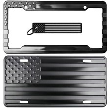 American Flag Embossed License Plate Frame Key Chain Combo Set Black On Black American Flag Embossed License Plate Frame Key Chain Combo Set Black On Black