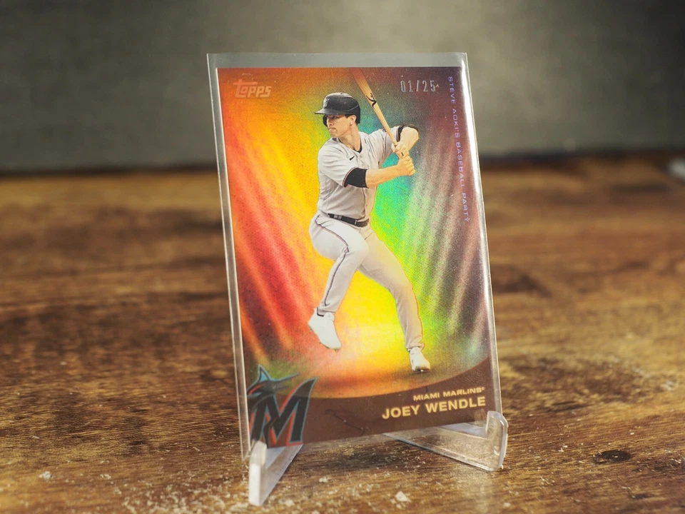 2022 Topps X Steve Aoki Baseball Yellow Glitter Blast Joey Wendle 1/25 Marlins - Image 2 of 3