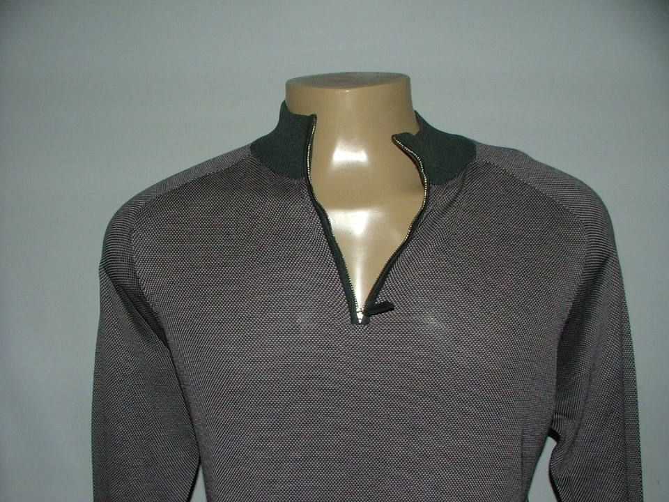 NEW WOT JACK VICTOR 1/2 ZIP SWEATER SIZE 2XL COTTON SILK GRAY RED ITALY #465 - Image 2 of 4