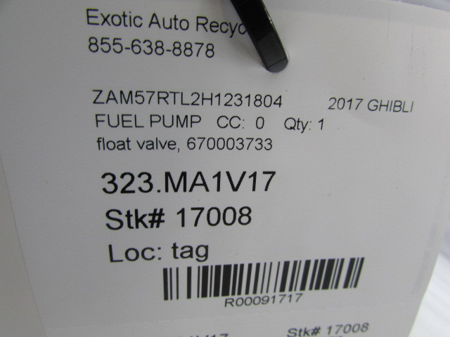 Maserati Ghibli, Fuel Pump Float Valve, Used, P/N 670003733