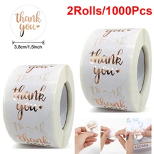 1000Pcs 1.5" Thank You Stickers, Rose Gold Foil Fonts Thank You Stickers 2 Rolls