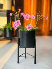 DIPAMKAR Black Plant Pot Stand Metal Plant Stand with Pot for Indoor Outdoor Use