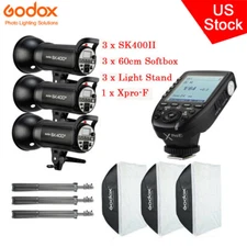 US 3*Godox SK400II Studio Flash Light+Xpro-F+60*60cm Softbox Stand Kit  For Fuji