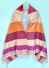 STUNNING ITALIAN RAW SILK STRIPED MULTI COLOR SHAWL/WRAP SCARF 73 x33 NWOT