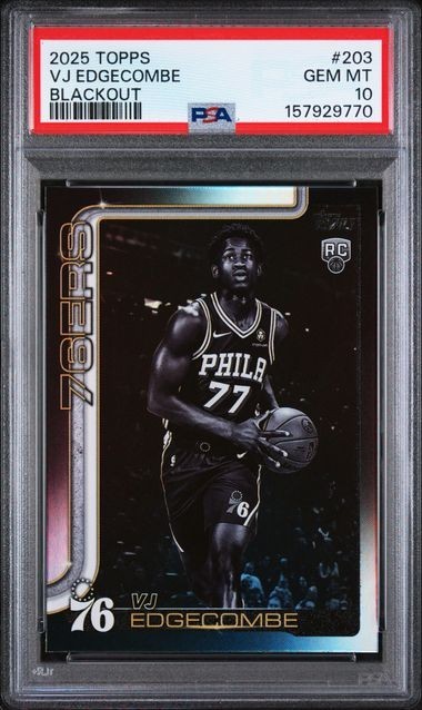 2025 TOPPS BLACKOUT VJ EDGECOMBE #203 ROOKIE (RC) 76ers PSA 10
