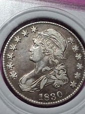 1830 CAPPED BUST HALF DOLLAR.XF/ AU CONDITION. CLASP SHOWS. MED. 0, ORIGINAL...