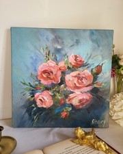 Tableau Huile sur toile Bouquet de roses signé Paumier